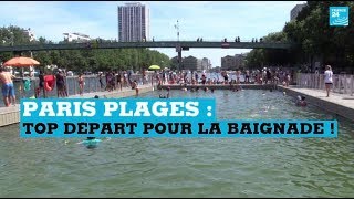 Paris Plages  Top départ de la baignade dans les bassins de La Villette [upl. by Lamonica380]