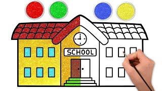 How to Draw A School  Learn School Drawing and Coloring for Toddlers [upl. by Radborne]