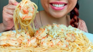 ASMR SHRIMP SCAMPI Linguine recipe Eating Sounds No Talking suellASMR [upl. by Granny]