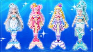 わんだふるぷりきゅあ！人魚に変身❤️キュアニャミー、キュアリリアン、キュアワンダフル、キュアフレンディ⭐️わんぷりのスタイルドールをマーメイドにリメイクDIY🌼100円ショップ材料で手作り工作✨声真似 [upl. by Arlee964]