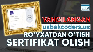 Bir million dasturchi uzbekcodersuz saytidan ro‘yxatdan o‘tish va SERTIFIKAT olish 2023 [upl. by Akirdnwahs]