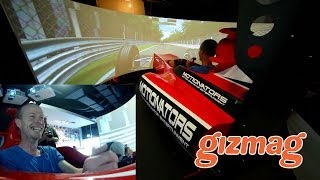 Gizmag testcrashes the 250000 Motionators F1 simulator [upl. by Starling]