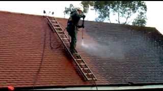 Roof Cleaning in the UK  Cleaning Moss from concrete tiles by Great Outdoors Exterior Cleaning [upl. by Jarib]