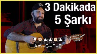 3 Dakikada 5 Şarkı  4 Akor 1 Ritim 5 Şarkı  Gitarla Şekil yapmalık [upl. by Aiveneg]