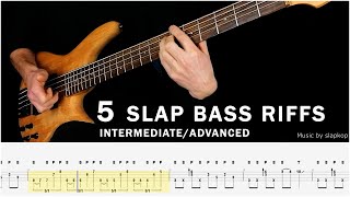 5 SLAP BASS RIFFS  TAB Fast and Slow Bass Slap Lesson [upl. by Cavil448]