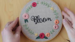 Bloom Embroidery Hoop Video 6  Wreath and Lazy Daisy Stitch [upl. by Sibyl]