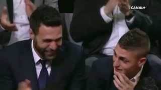 Zlatan Ibrahimovic speaks French at awards ceremony Sirigu amp Veratti laugh hysterically [upl. by Yekcin]