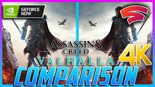 Assassins Creed Valhalla Ragnarok Stadia vs GeForce NOW 3080 4K Comparison [upl. by Noek]