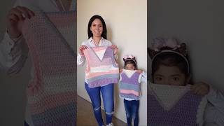 Tutorial 👆 Chaleco tejido con escote en V crochet tejidos [upl. by Kopans26]