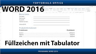 Füllzeichen mit Tabulator setzen Microsoft Word 2016 [upl. by Liebowitz916]