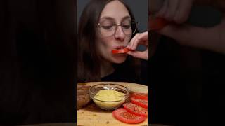 EATING BEEF SAUSAGES DIPPED IN DIJON MUSTARD AND FRESH SLICED TOMATOES  ASMR  CALM AND RELAXED [upl. by Harneen]