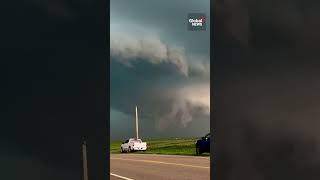 Oklahoma tornadoes Timelapse shows funnel cloud forming over western town [upl. by Najar418]