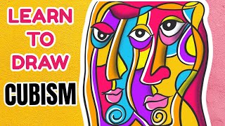 How to Draw Cubism Picasso inspired portrait easy  Cubism art lesson  Cubist face drawing [upl. by Neysa]