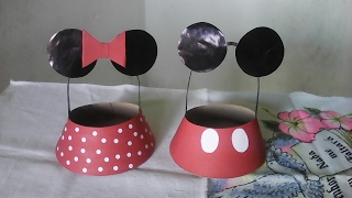 Lembrancinha Centro de mesa minie e mickey cestinha super fácil barato artesanato [upl. by Enneirdna]