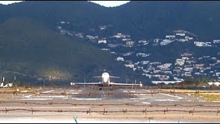 EXTREMELY RARE SXM Takeoffs TOWARDS the Beach Runway 28 [upl. by Solracsiul]