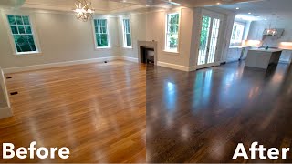 BeforeAfter hardwood floor transformation walkthrough Bona Provincial stain Bona Ebony stain [upl. by Aevin526]