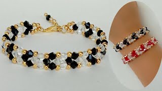 Diy beaded bracelet  How to make easy bicone beaded bracelet  Beaded bracelet making tutorial [upl. by Fotzsyzrk171]