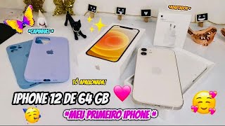 MEU PRIMEIRO iPHONE  iPhone 12 Branco 64gb  acessórios  Unboxing ✨❤ [upl. by Niatirb]