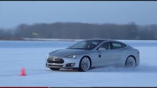 Tesla Model S  cold weather testing [upl. by Nrublim]