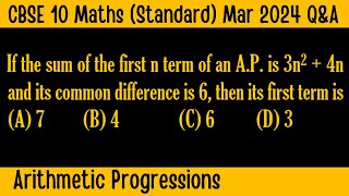 CBSE 10 Maths Standard  Arithmetic Progressions  Mar 2024  If the sum of the first n term of [upl. by Worsham]