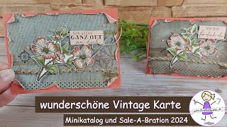 wunderschöne Vintagekarte  SaleABration 2024  Detailed Dogwood  Stampin Up  fröhlich basteln [upl. by Sarazen693]