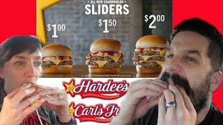 Hardees Carls Jr Sliders Single Double amp Triple REVIEW [upl. by Ogu]