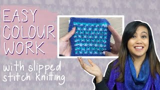 SLIPPED STITCH KNITTING TUTORIAL  Easy colourwork for beginners [upl. by Shulman]