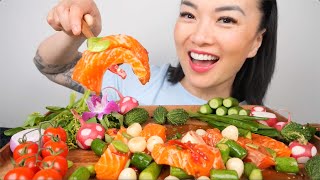 SPICY SALMON SALAD BIG BITE ASMR EATING SOUNDS LIGHT WHISPERS  SASASMR [upl. by Stillmann]