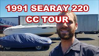 1991 Sea Ray 220 CC walk walk around and tour 50L Mercruiser cuddy [upl. by Neirod625]