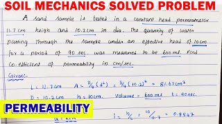 constant head permeability  Numerical on Permeability of Soil Discharge amp Seepage velocity of soil [upl. by Gardal]