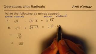 Write as Mixed Radicals given Pure Radical [upl. by Yablon]