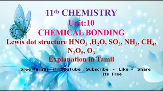 Lewis dot structure HNO3 H2O SO3 NH3 CH4 N2O5 O3  Unit10  in Tamil  11thChemistry [upl. by Odla276]