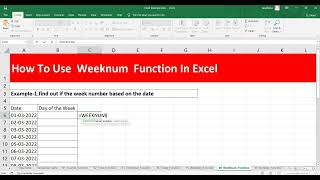 How To Use Weeknum Function In Excel  How to get the week number in a year based on a date In Excel [upl. by Vaclav]