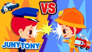 Policías vs Bomberos  ¡Que Gane el Mejor  Canciones Infantiles  JunyTony en español [upl. by Qerat]