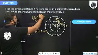 Find the stress at distanceR2from centre in a uniformly charged non conducting sphere having rad [upl. by Yatnoj]