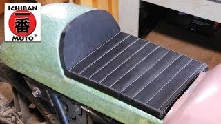 Ichiban Moto Cafe Racer Part 23 How to make a custom motorcycle seat pan upholstery cover [upl. by Welford]