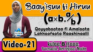 21Baayisuu fi Hiruu Qoyyaboota fi Amaloota lakkRaashinaalii Barnoota Herregaa Kutaa 8ffaaMaths [upl. by Kenn]