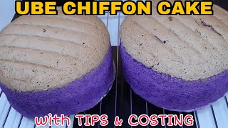 UBE CHIFFON CAKE at 148 pesos with Tips amp Complete Costing  Negosyo Recipe [upl. by Ettari284]