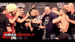 UFC 229 Khabib vs Conor McGregor Ceremonial WeighIn Comes to Blows [upl. by Margalit]