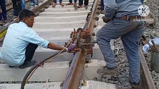 Welding of rail AT welding Alumino Thermit welding of two rail [upl. by Gnoht637]