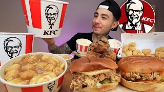 MUKBANG EATING KFC Spicy Famous Fried Chicken Sandwich Popcorn Chicken Poutine Fried Chicken [upl. by Iinde]