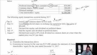 Module 10 Video 2  Shareholders Equity  Problem 101A [upl. by Yttig]