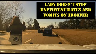 Lady FREAKS OUT and hyperventilates  ends up vomiting in the back of the Troopers car  Just drugs [upl. by Dlnaod209]