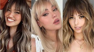 Hot Hairstyle Ideas With Bangs  Curtain Bangs Blunt Bangs Bottleneck Bangs amp More [upl. by Garcon555]