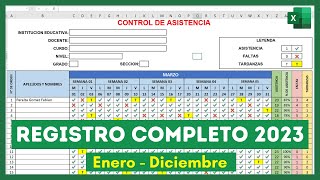 🔴REGISTRO DE ASISTENCIA Escolar COMPLETO 2023 en EXCEL Enero  Diciembre [upl. by Animehliw866]