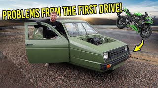 BIKE ENGINE SWAPPED RELIANT FIRST DRIVE PROBLEMS  Motorcycle engine swap PT15 [upl. by Ongun]