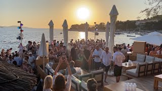 Sunset party at the Hula Hula Hvar Beach Bar on the island of Hvar  Yacht Week in Croatia 2022 [upl. by Yddub]