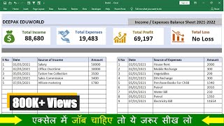 How To Maintain INCOME amp EXPENSE With PROFIT amp LOSS in Excel [upl. by Jonna]