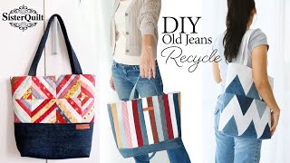 How to make three types of patchwork bags from old jeans and cotton fabric [upl. by Anoyek597]