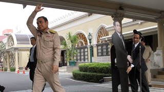 Thai PM leaves cardboard cutout to take questions from the media [upl. by Ahsilla]